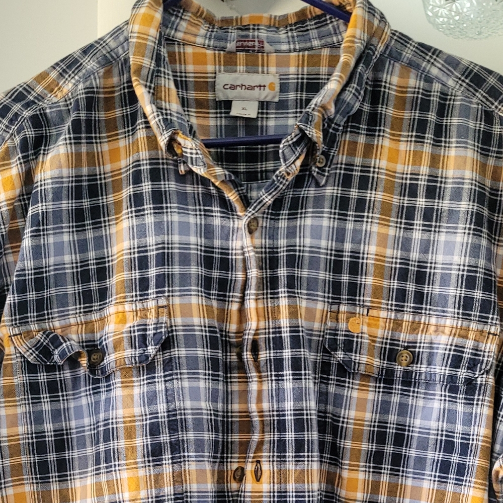 Men's Blue and Yellow Plaid Shirt